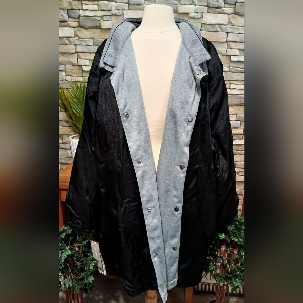 Woman Within Women's Fleece Nylon Reversible Jacket 6X Black Gray New